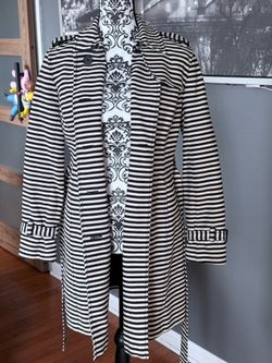 LOFT Black and White Striped Pea Coat