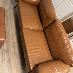 Brown Leather Futon & Ottoman