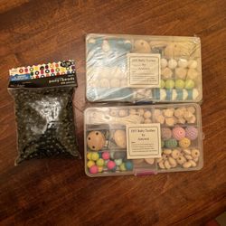 set of 2 DIY baby teether sets and 1 bag black beads NWT