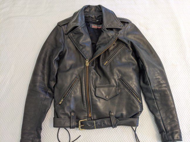 Vintage Brooks Classic Leather Genuine Police-Issue Motorcycle Jacket w/ Lining