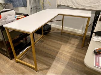 2 White & Gold L-Shaped Desks - $150 for both