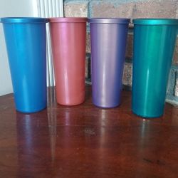 Tupperware Tumblers Dark Colors Lids 16 oz Rust Blue Teal Purple Set Of 4  READ! for Sale in Hopatcong, NJ - OfferUp