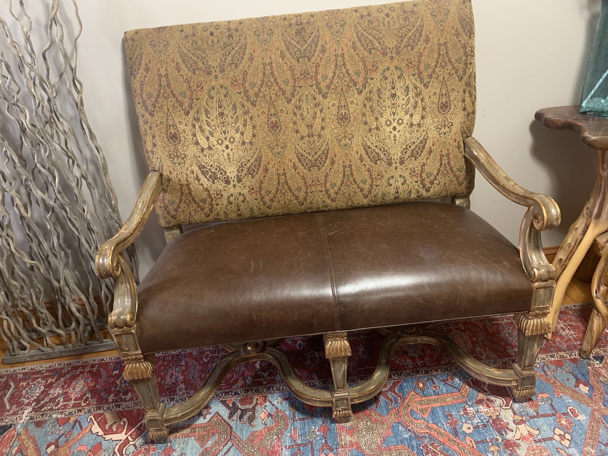 Two Matching Designer Leather Settee/Bench