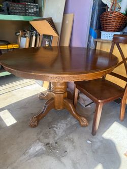 Round Oak Pedestal Dining Table Set with Chairs