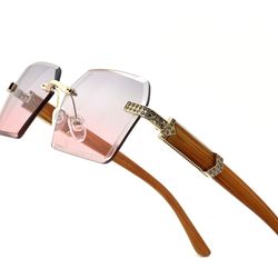 Sunglasses Diamond Cut Purple Pink Lens Classic Rimless Rhinestone Hip Hop Style Trendy Shades