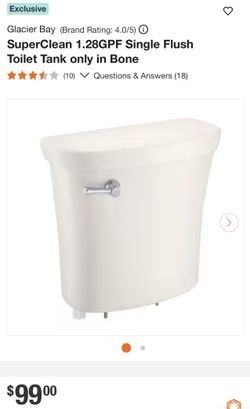 Glacier Bay SuperClean 1.28GPF Single Flush Toilet Tank only in Bone