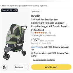 ODO 3 Wheel Pet Stroller Best Lightweight Foldable Compact Portable Jogger All Terrain Travel Pet Gear Puppy Kitty Stroller for up to 30lbs Medium Sma