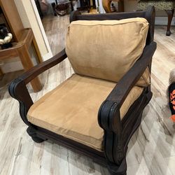 🪑 Solid Wood Armchair with Suede Cushions