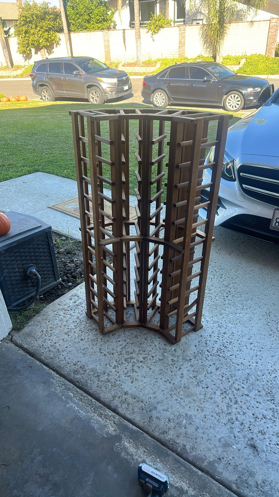 48 Bottle Curved Corner Vintage Wooden Wine Rack