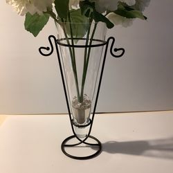  Vase Glass Metal Flowers
