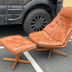 DENMARK LEATHER LOUNGE CHAIR AND OTTOMAN