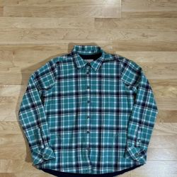Orvis Womens Large Flannel Button Up Shirt Blue/Green Plaid