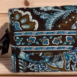 Vera Bradley Tri Fold Wallet Java Blue Pattern 4” Zip Coin ID Slot Card Slot EUC