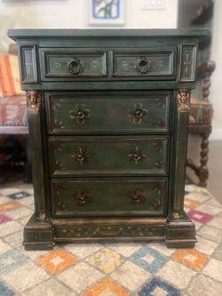 Vintage Hand-Painted Emerald Green Accent Chest / Nightstand