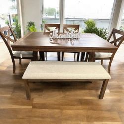 New Solid 6 Piece Dining Set with Bench