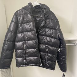 Black Guess Puffer W/ Unzip Hoodie 