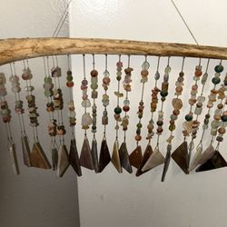 Driftwood, Crystals, Beads & Slag Glass Wind Chimes