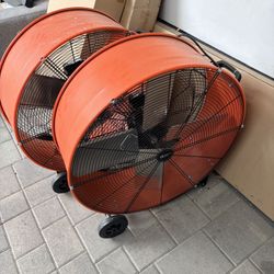  30 in. 2-Speed Heavy Duty Drum Fan in Orange with Wheels