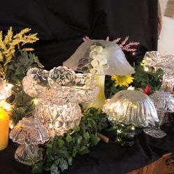 Handmade, Candy Dishes, Crystal Mushroom Ornaments W/ Lights And Beautiful  Bird feeders