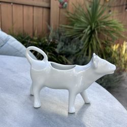 Vintage Apilco France Porcelain Cow Creamer White Farmhouse Pitcher