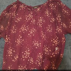 maroon floral see-through blouse
