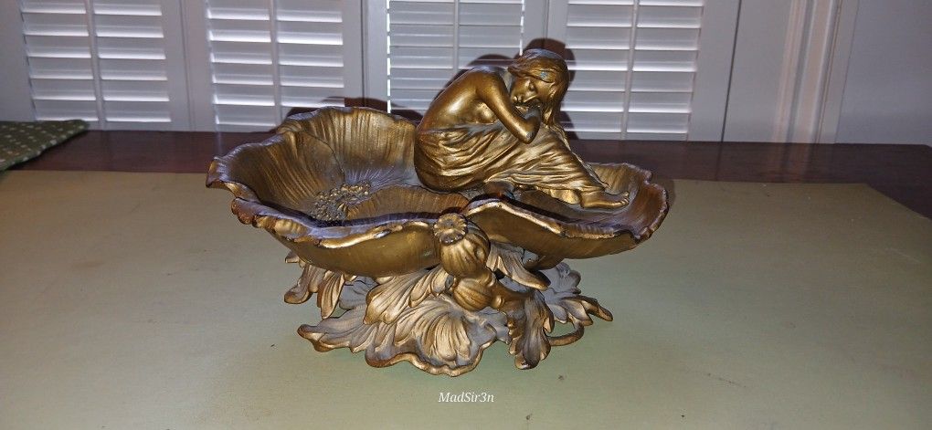 Antique Brass Lady In Flower Card Holder