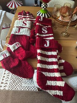 Knit Striped Monogram Christmas Stocking Set of 10 $15