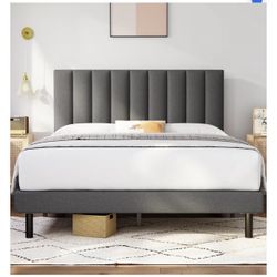 Molblly Dark Gray Full Bed Frame Platform with Headboard Slats