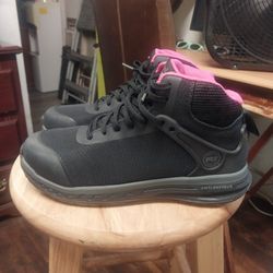 TIMBERLAND  Women's  Steel  Toe  Slip  Resistant  Work  Boots  -  Black & Hot  Pink  🔥 