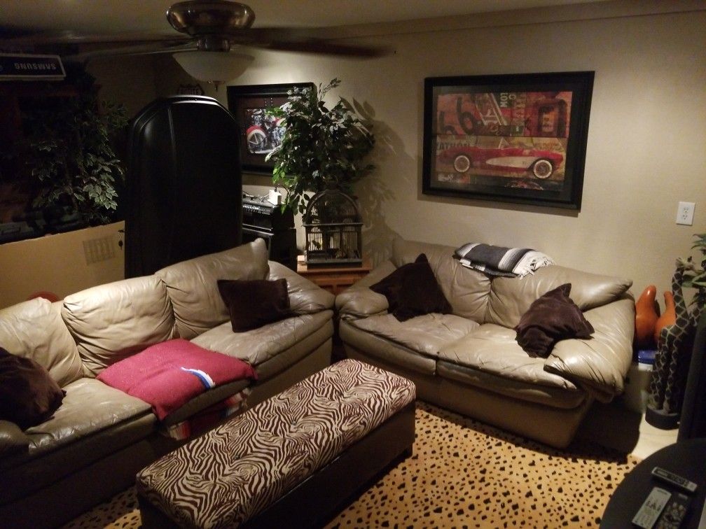 Older style real leather couch and loveseat