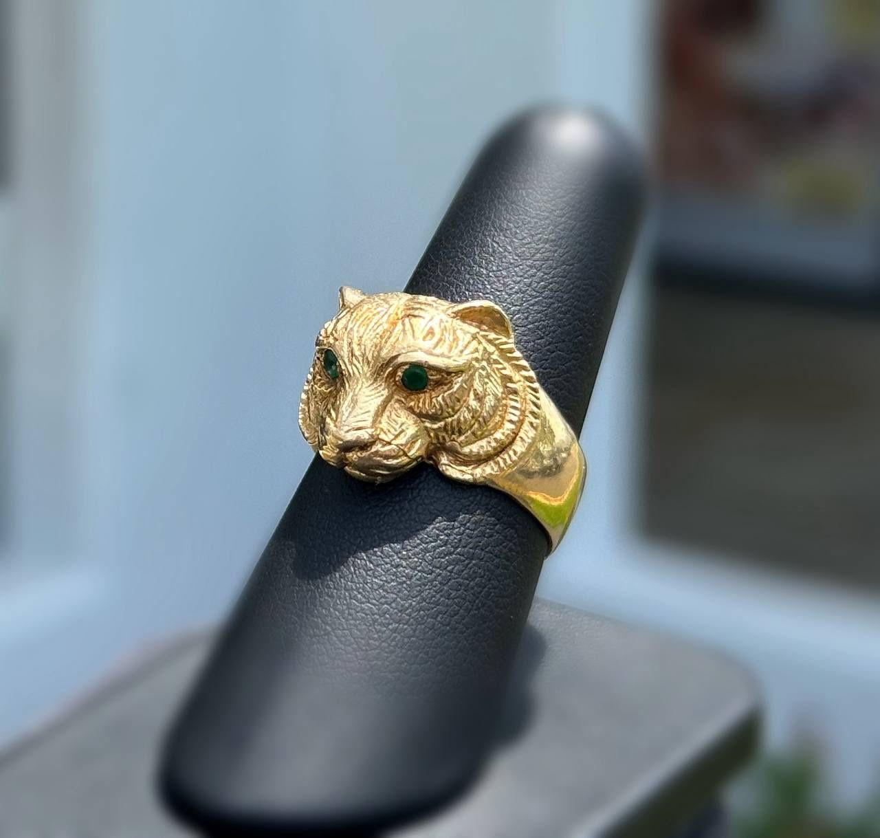 Jewelry 18k solid yellow gold emerald 0.20CTW tiger cat ring sz 8.75