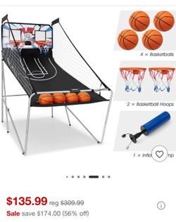 Costway Dual LED Electronic Shot Basketball Arcade Game with 8 Game Modes 4 Balls Foldable White