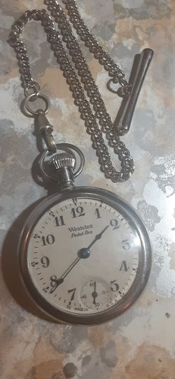 Vintage WESTCLOX POCKET BEN Pocket Watch MANUAL Wks GREAT! Swivel Dog Tag Chain