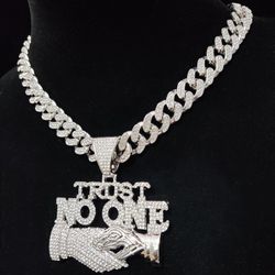 Iced Out Trust No One Stainless Steel Pendent 