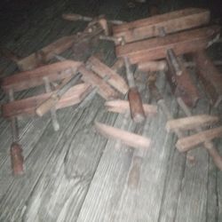 Eight Antique Carpenters Wood Clamps