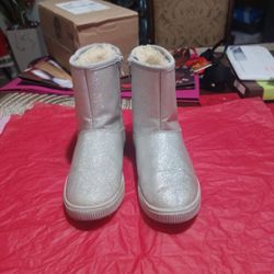 Stride Rite Snow Boots Girls Arabella Silver With Fur Winter Size 13