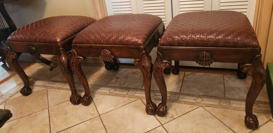 Amazing Theodore Alexander Foot Stool/Ottoman --Weaved Leather-Claw Ball Feet-3 Available $400 Each