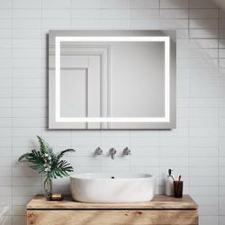 Y09 $80  28 in. x 36 in. LED Lighted Single Frameless Bathroom Mirror with Anti Fog Dimmable Vanity  The Bathroom Mirror is the perfect union of sleek