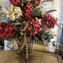 Large Decorative Floral Arrangement With Ornate Vase