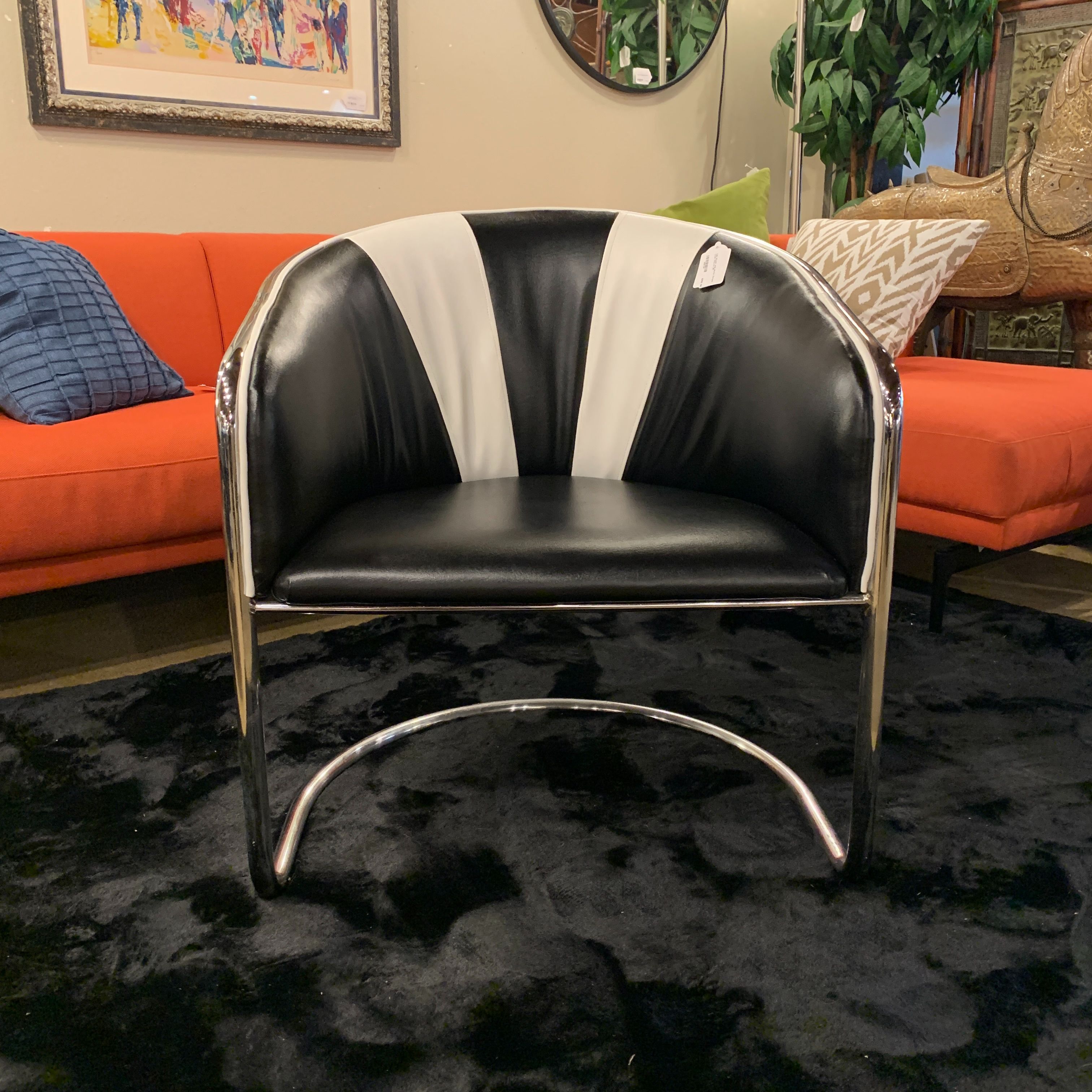 Fab Black and White Chrome Club Chairs