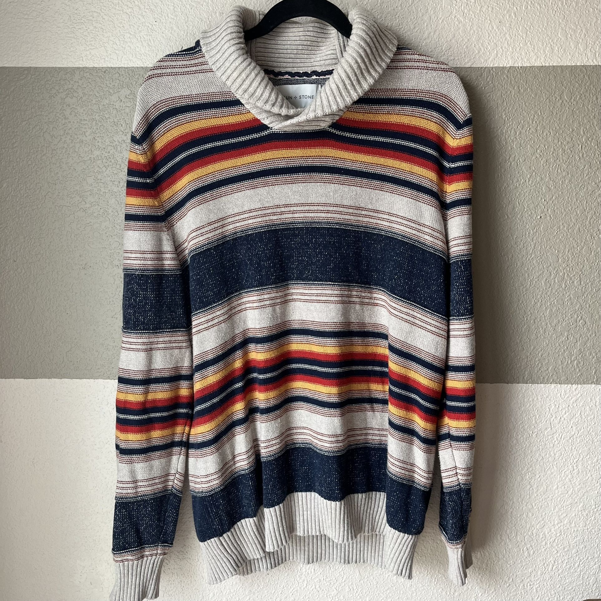 sun + stone men’s xl blanket stripe shawl collar sweater striped southwest inspired cotton