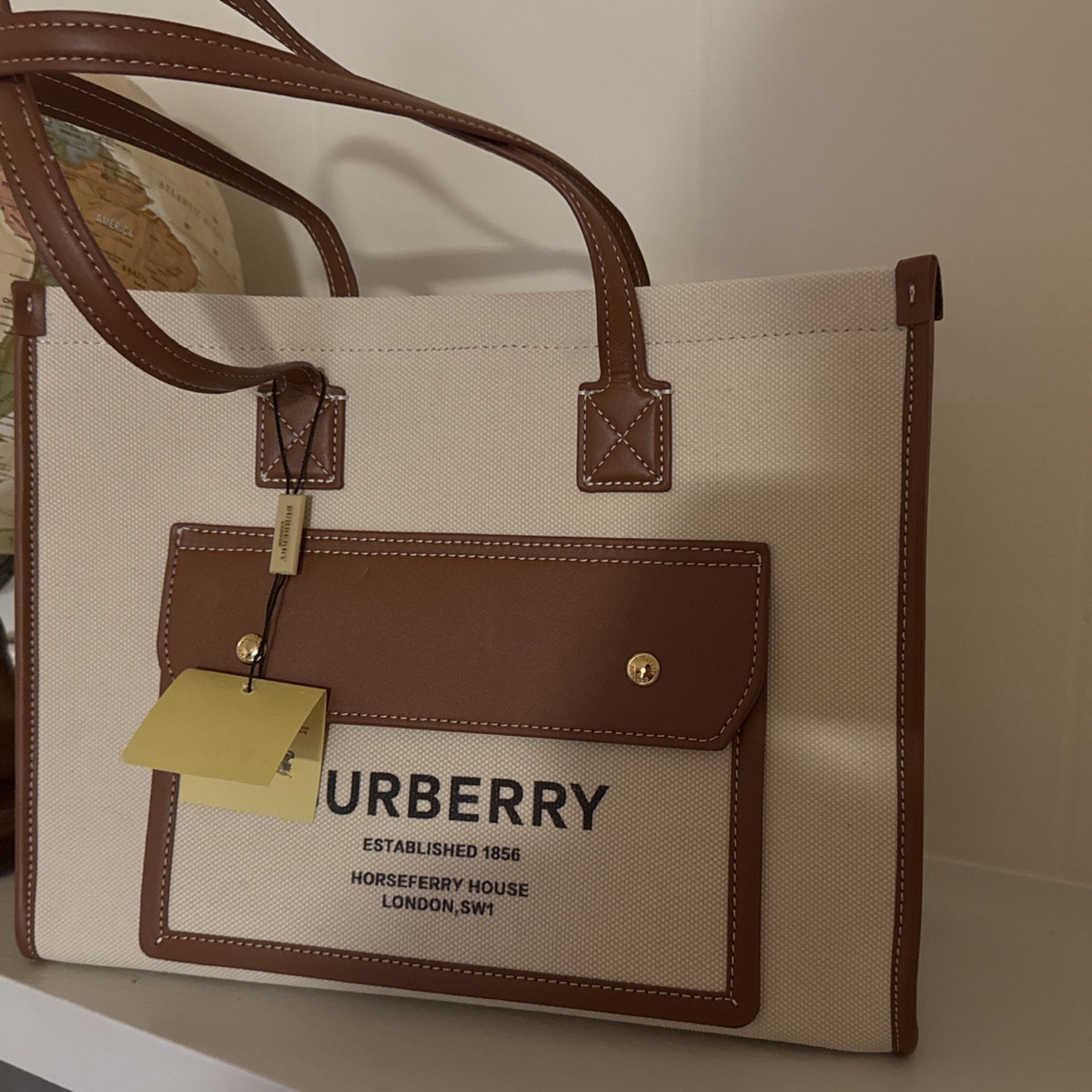 Burberry Freya Medium Two-Tone Canvas Tote Bag