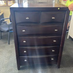 Dark Brown All Wood 48” tall Dresser / Hutch 6 Drawers