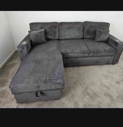 Brand new grey cordrouy sectional Pull Out sofa sleeper New in box pick up only Cash deals