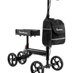 BlessReach Knee Scooter Steerable Knee Walker Deluxe Medical Scooter for Foot Injuries Adult Compact Crutches, Supports Up to 300lbs (Black)