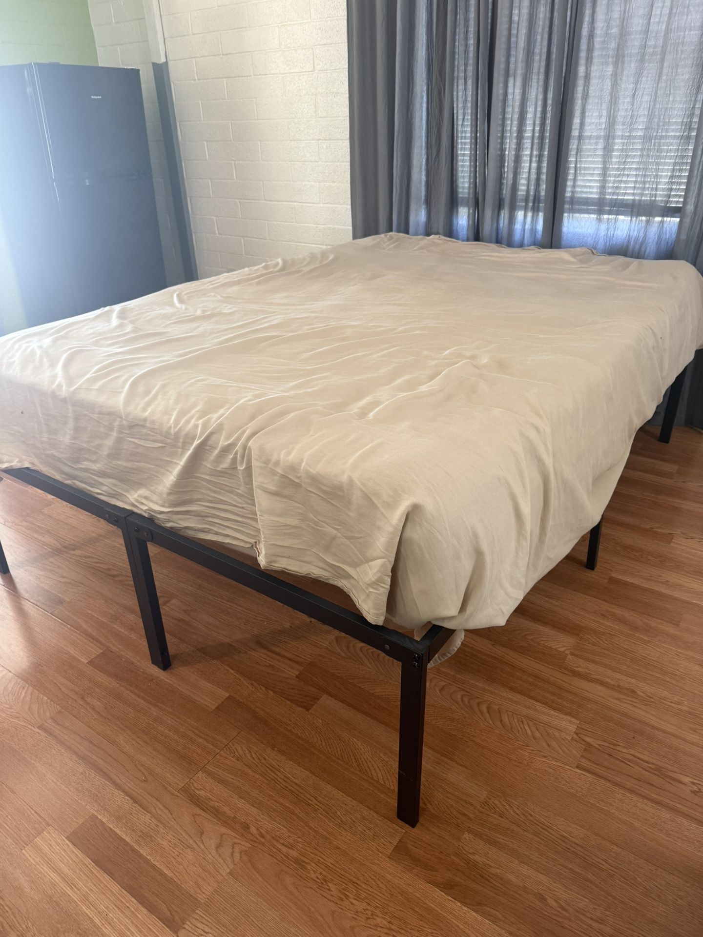 Queen Bed Memory Foam Mattress + Steel Frame 18” High