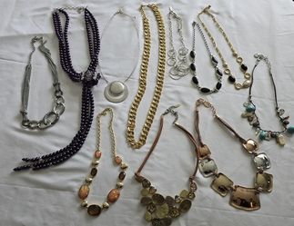 Vtg. Lot of 11 Necklaces 80's Style Chunky Statement Costume Jewelry Most Signed
