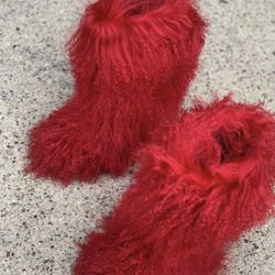 Red Real Fur Boots Sizes 7& 8