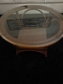 Vintage Rattan/Wicker Glass Top Coffee Table