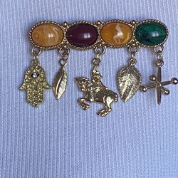 14k Gold Vermeil with gemstones and lucky charms Brooch
